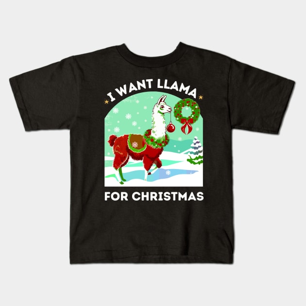 Llama Love for Christmas Kids T-Shirt by AlephArt